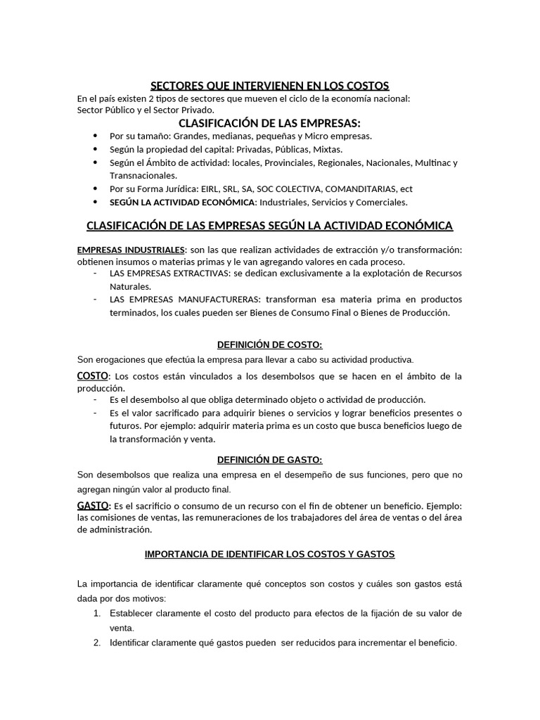 Clasificación de Costos y Gastos Empresariales | PDF | Costo | Business