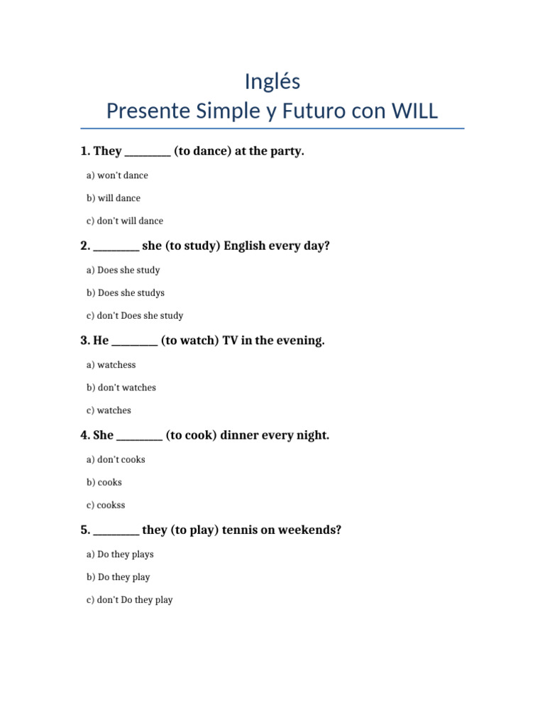 Simple Present and Future Tense Quiz | PDF | Chess Theory | Chess