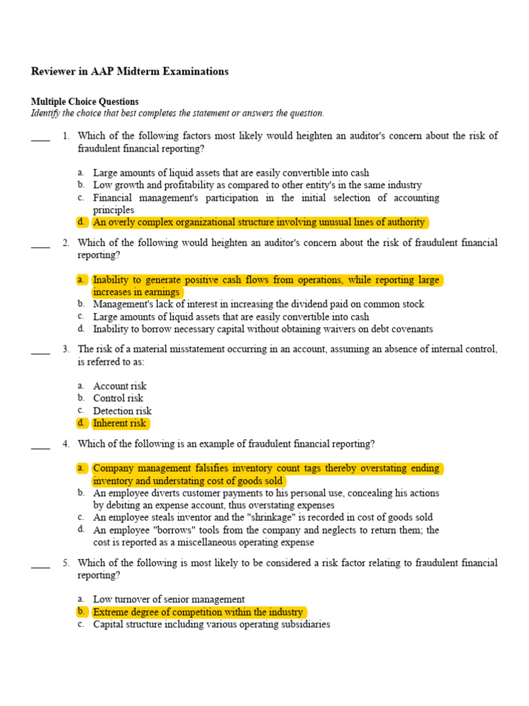 AAP Midterm Exam: Fraud Risk Assessment | PDF | Audit | Certified ...
