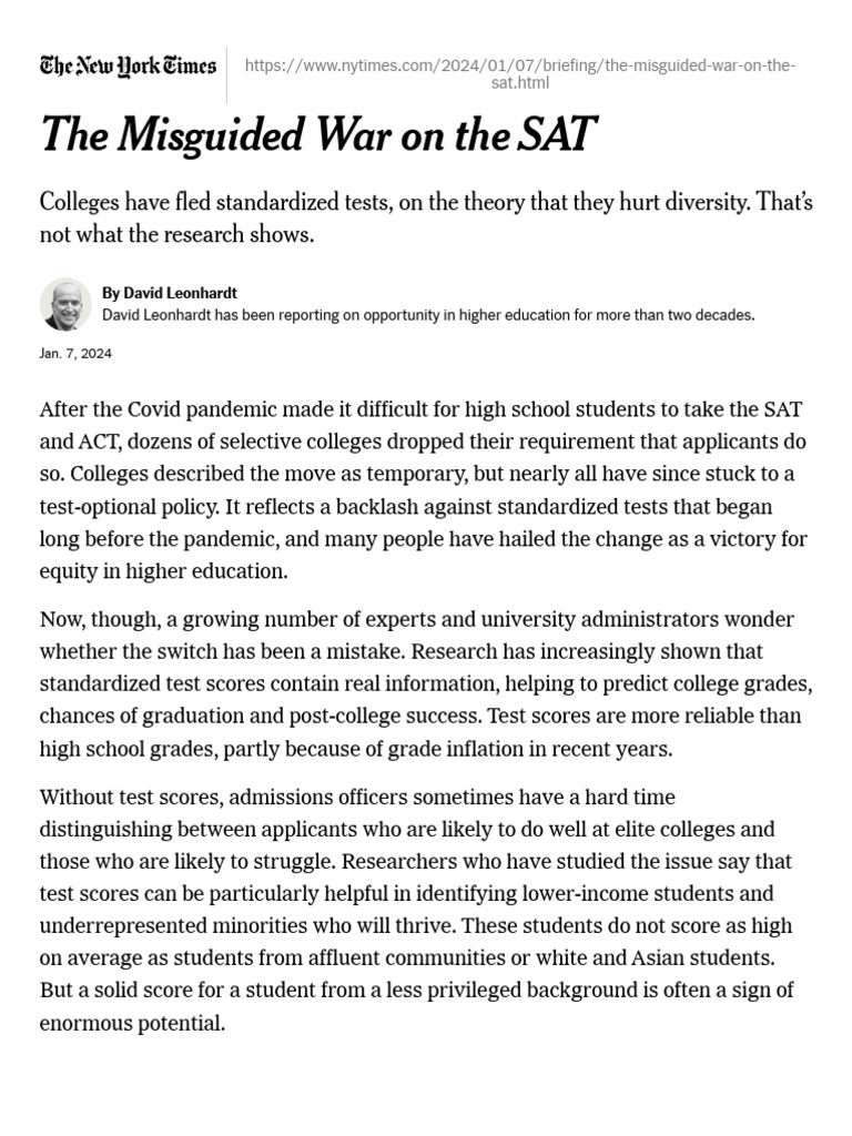 Rethinking Test-Optional College Admissions | PDF | Sat | Standardized ...