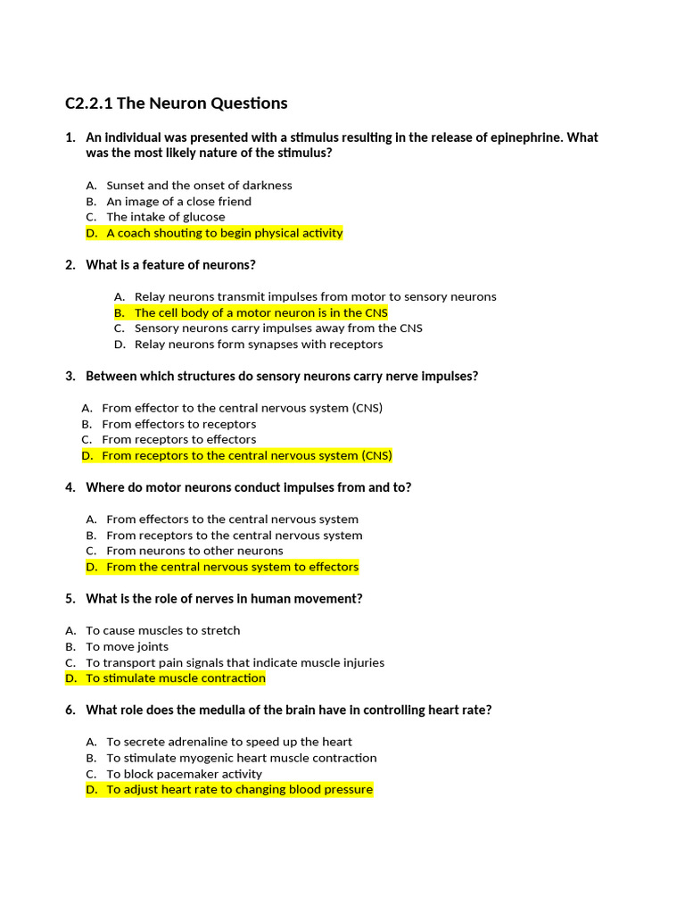 Neuron Function and Action Potential Quiz | PDF | Chemical Synapse ...