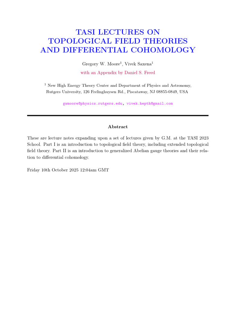 TASI Lectures on Topological Field Theory | PDF | Manifold | Quantum ...