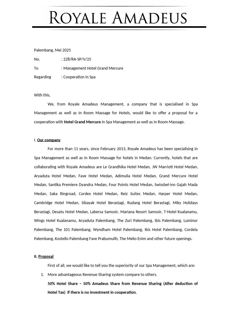 Spa Management Proposal for Grand Mercure | PDF | Massage