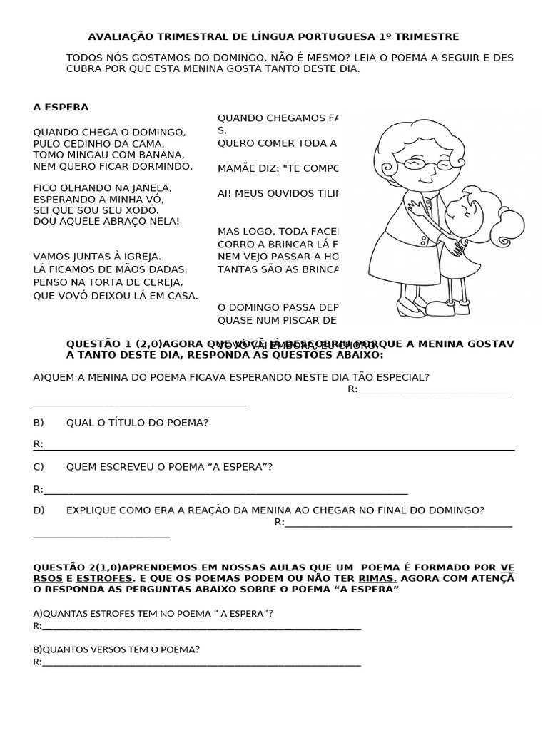 Avaliação de Língua Portuguesa 1º Trimestre | PDF