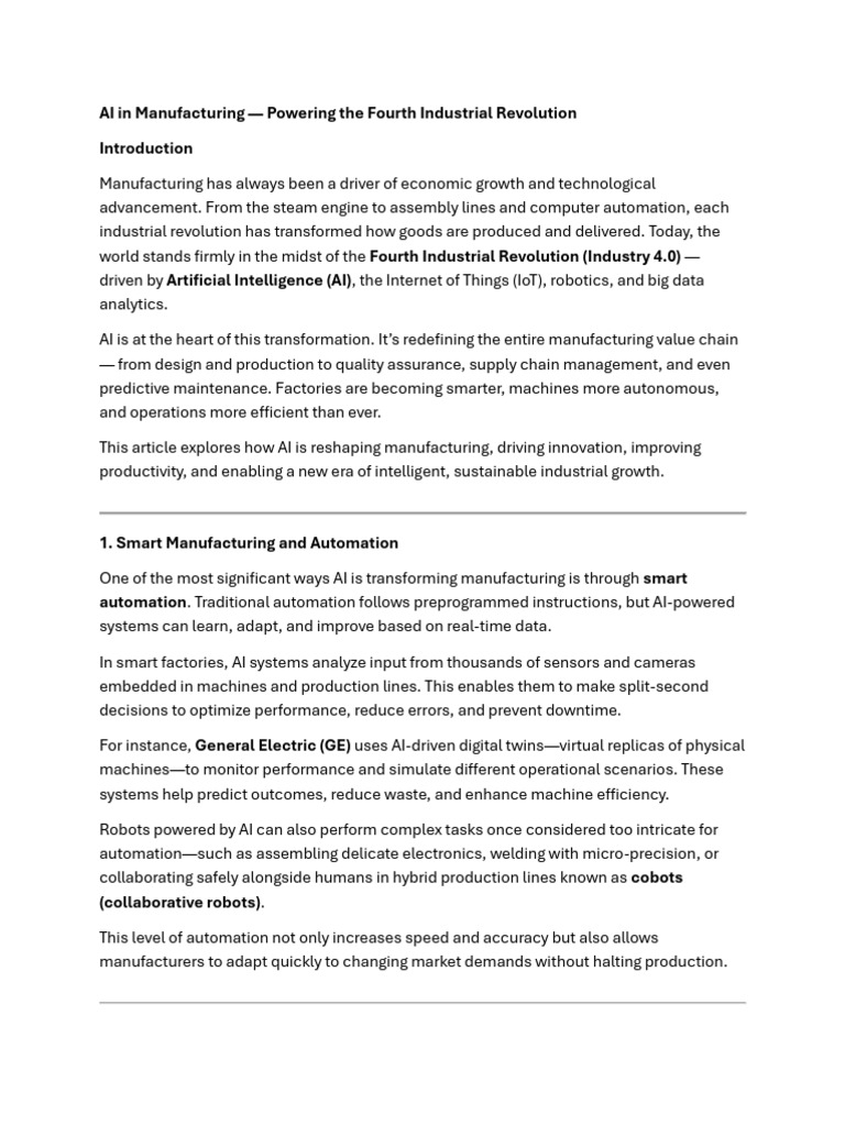 AI Transforming Manufacturing Efficiency | PDF | Artificial ...
