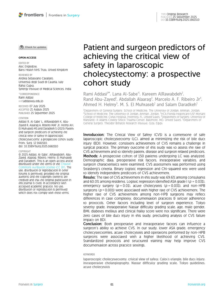 Predictors of Critical View in Laparoscopic Cholecystectomy | PDF ...