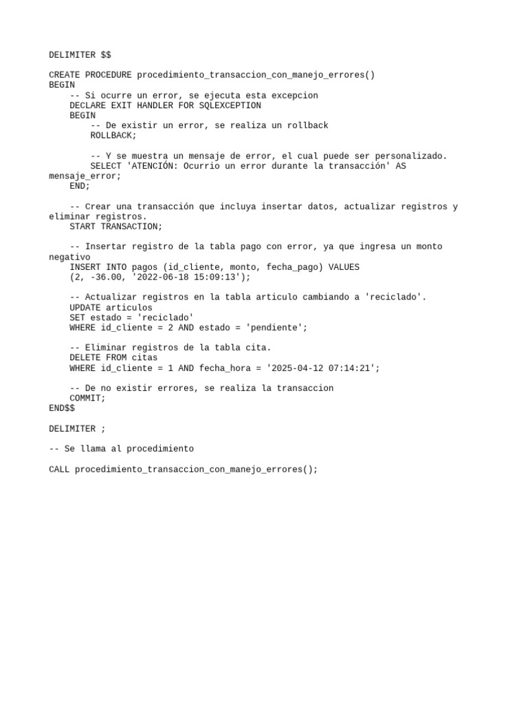 Manejo de Errores en Transacciones SQL | PDF