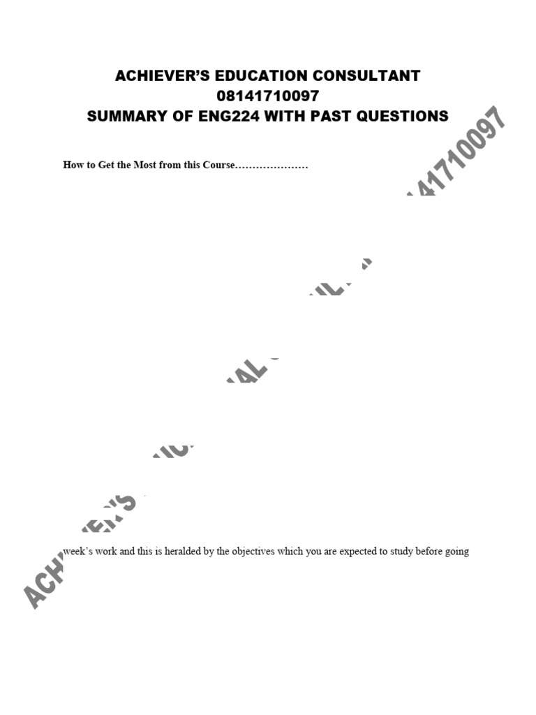 ENG 224 Course Overview and Guide | PDF | Memorandum