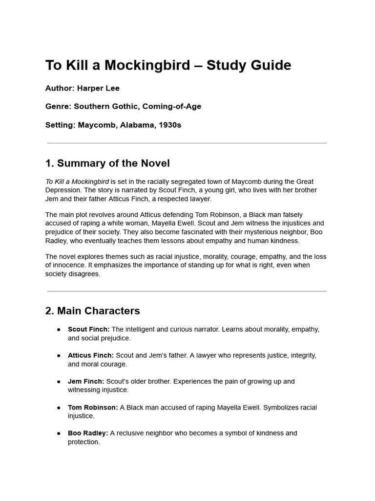 To Kill a Mockingbird Study Guide | PDF | To Kill A Mockingbird