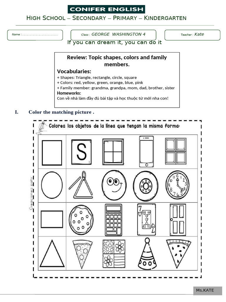 Review Topic Shape, Color, Family Members For 5 | PDF