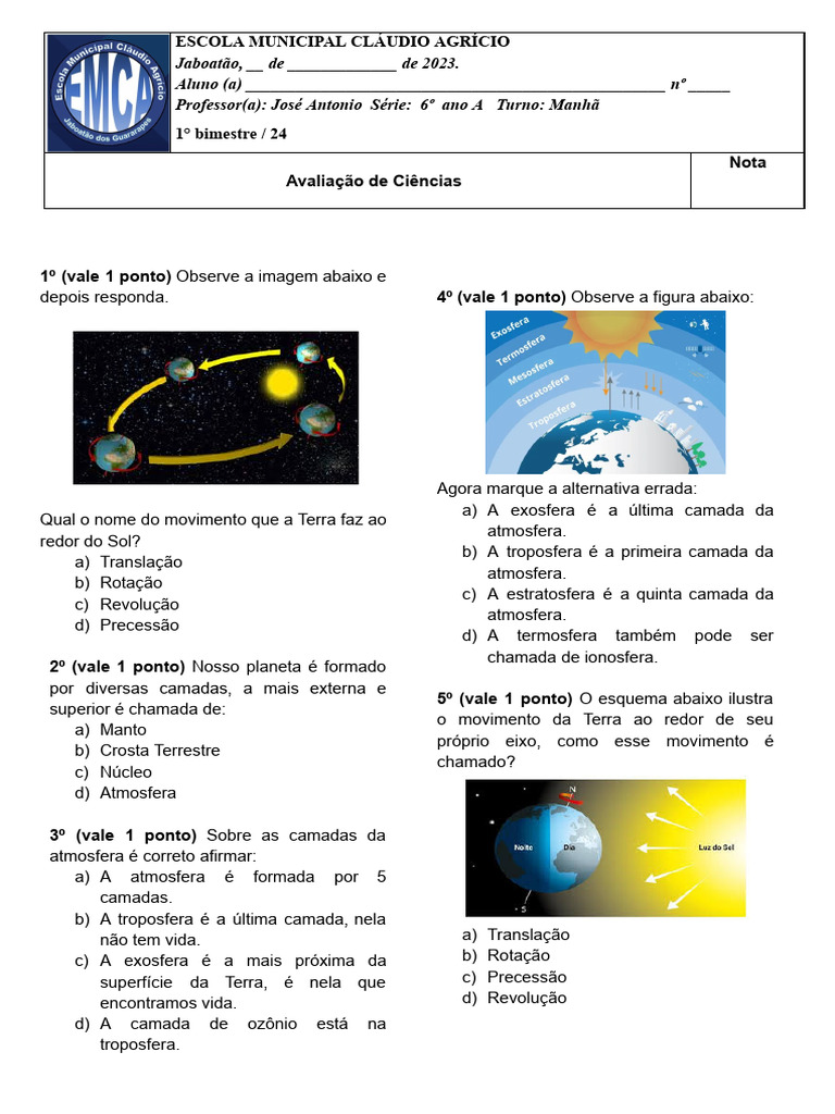 Questões sobre Movimentos da Terra | PDF | Terra | Placas tectônicas