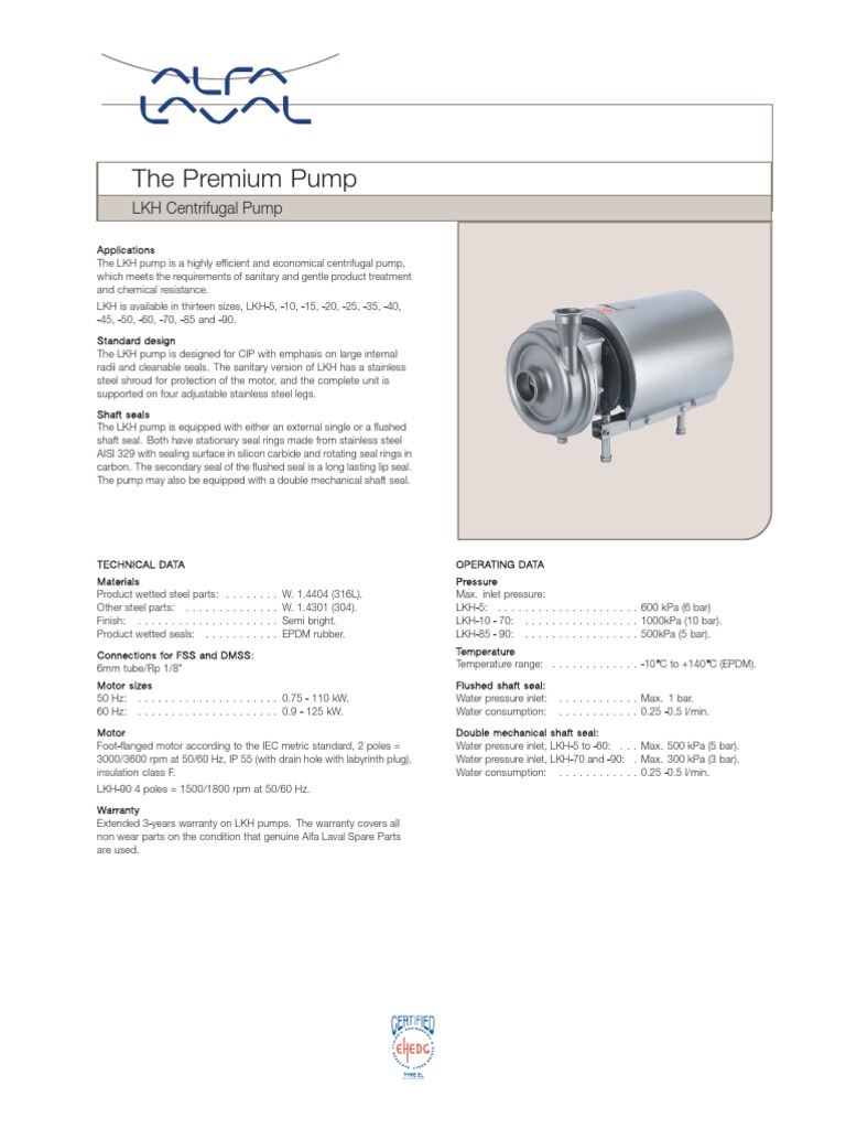Alfa Laval LKH Centrifugal Pump Brochure | PDF | Pump | Machines