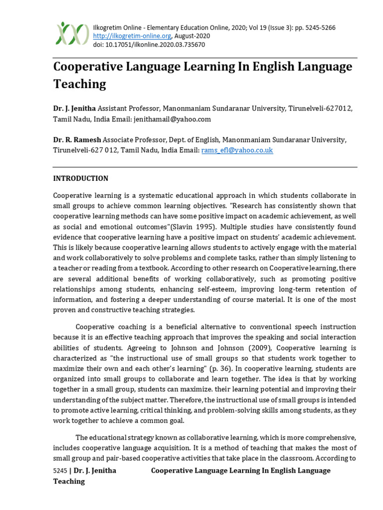 Cooperative Language Learning in ESL | PDF | Learning | Second Language