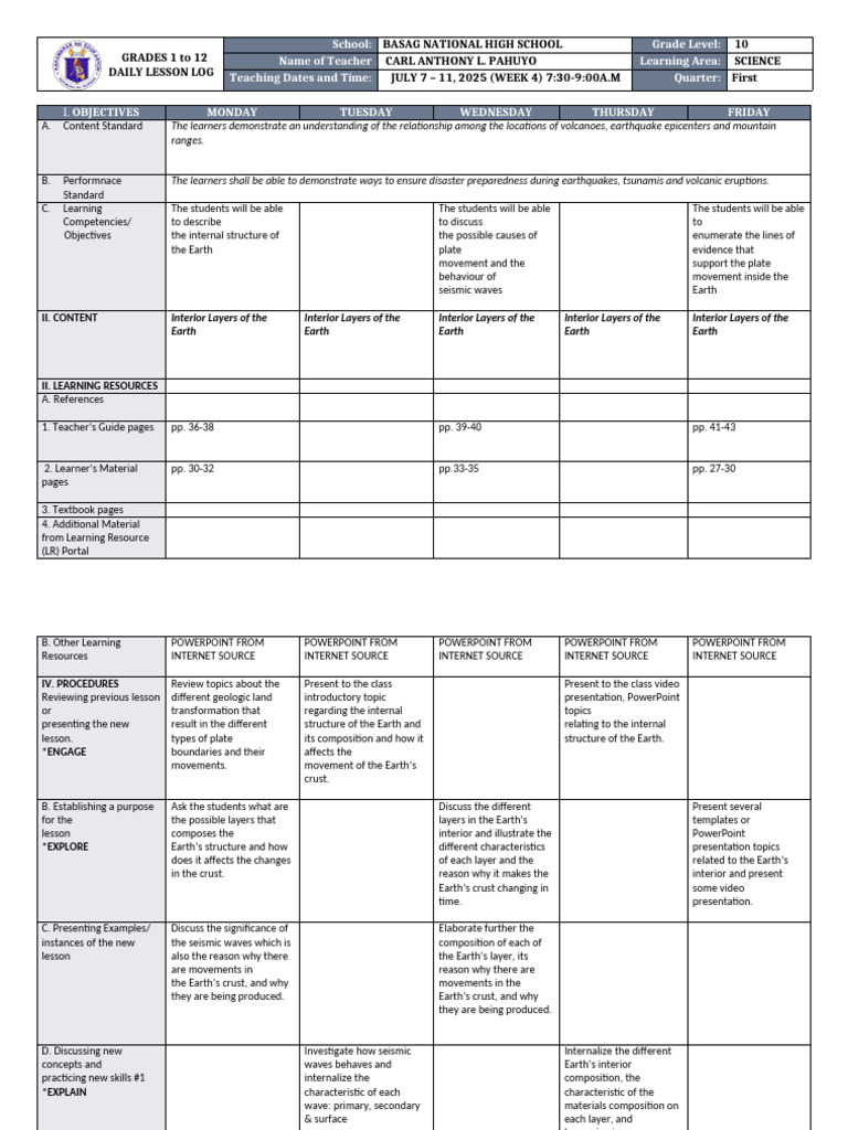 Grade 10 Science Daily Lesson Log | PDF | Educational Assessment ...