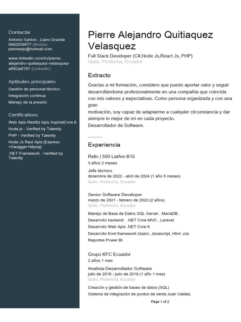 Desarrollador de Software en Quito | PDF | Php | Desarrollo web