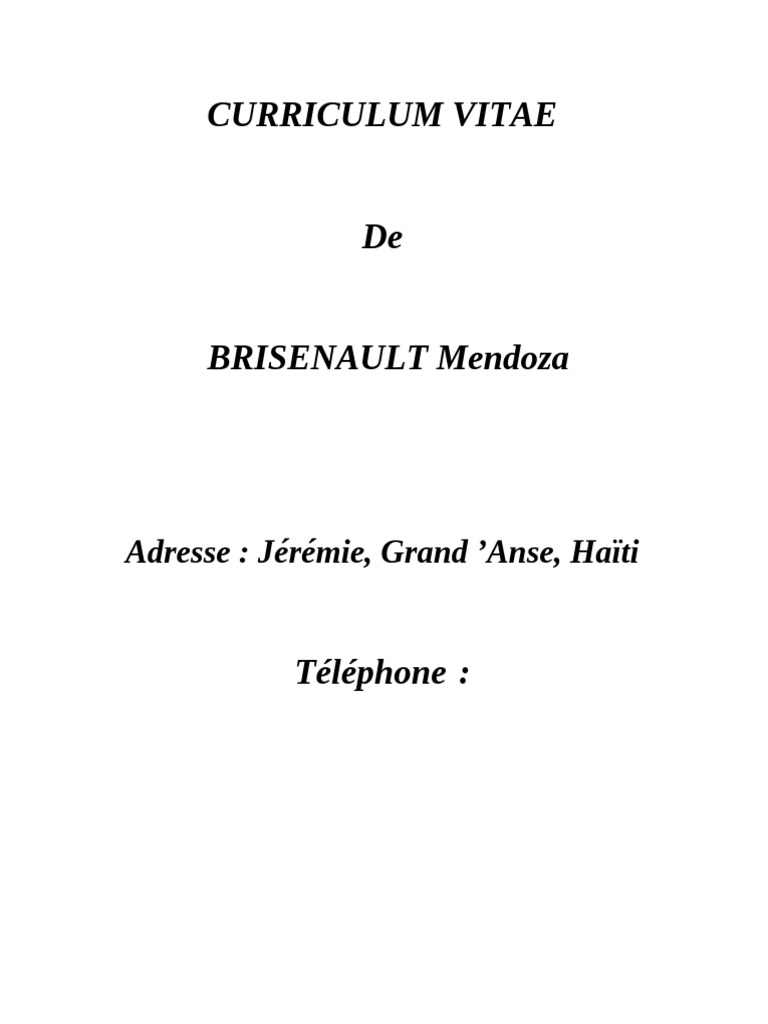 CV de Mendoza Brisenault - Jérémie, Haïti | PDF