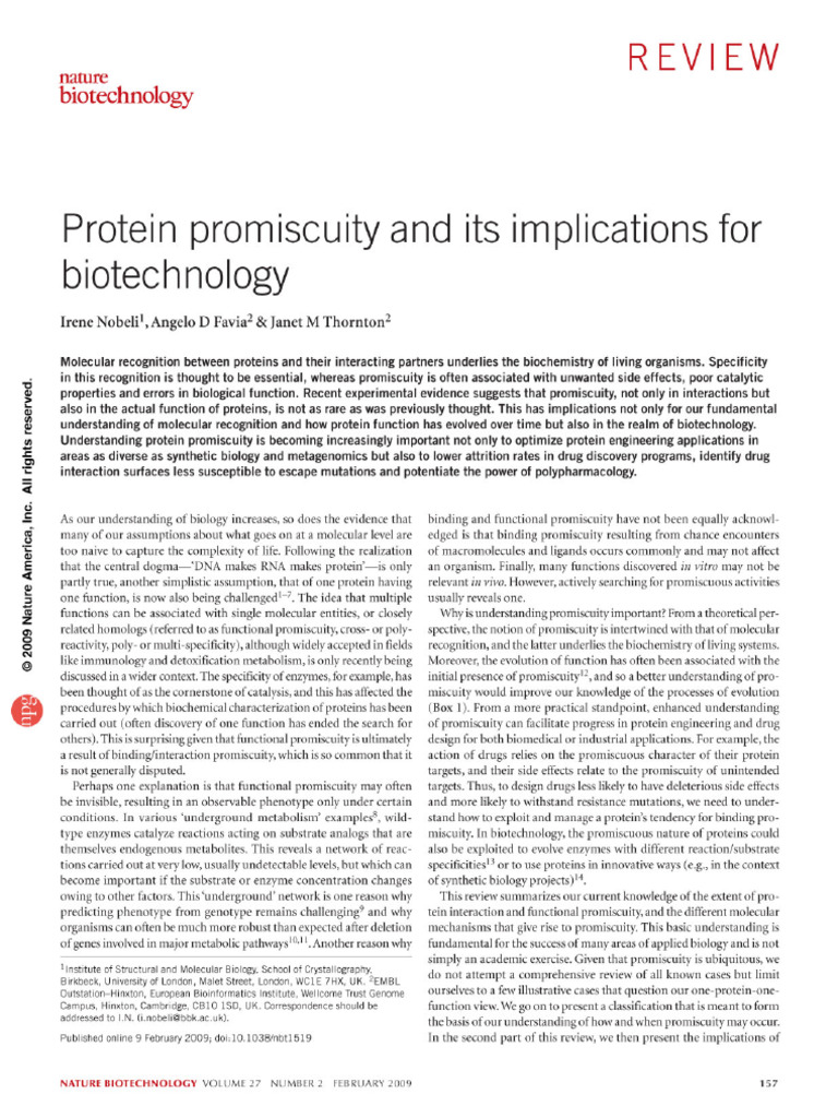 Protein Promiscuity and Its Im PDF | PDF
