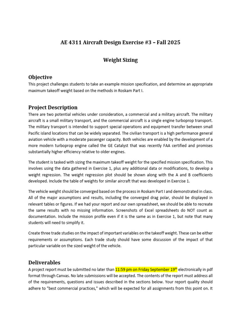 Aircraft Weight Sizing Project 2025 | PDF | Takeoff | Aircraft