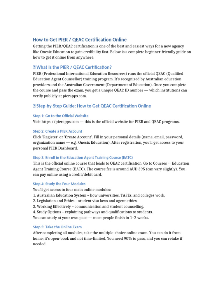 How to Obtain QEAC Certification Online | PDF