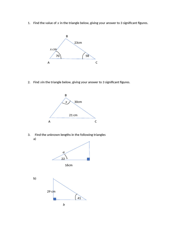 Solve for x in Triangle Problems | PDF