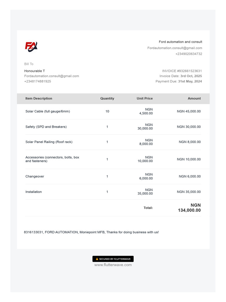 Solar Installation Invoice #932661523631 | PDF