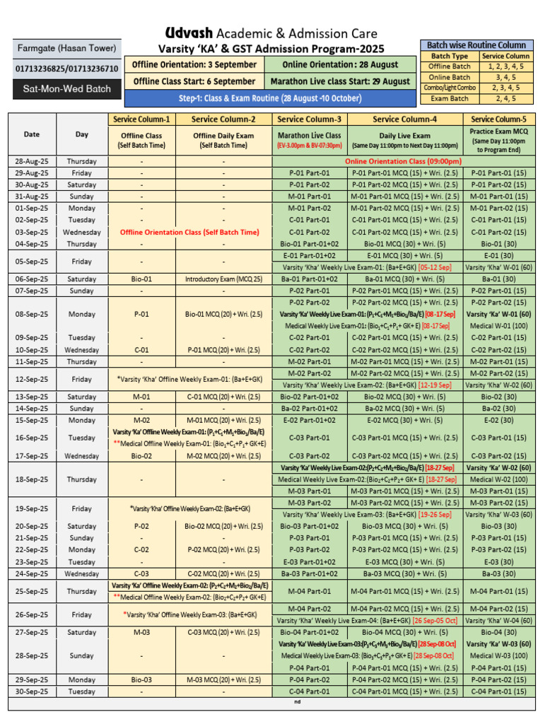Varsity 'KA' Admission Program 2025 Schedule | PDF | English Language ...
