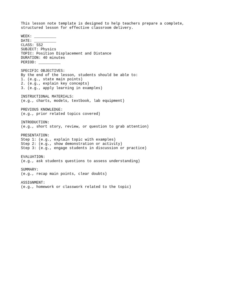 Lesson Note | PDF
