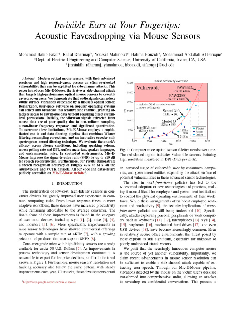 Eavesdropping via Optical Mouse Sensors | PDF | Microphone | Sound