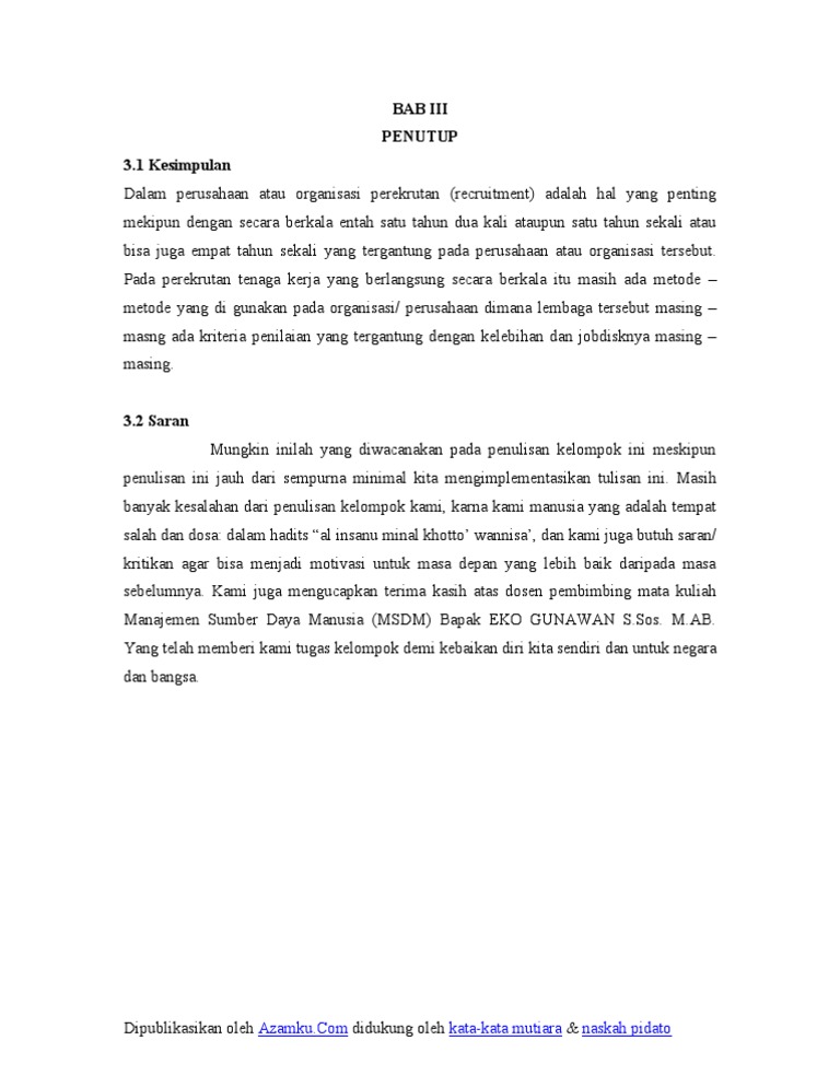 Contoh Kesimpulan Dan Saran Makalah  PDF