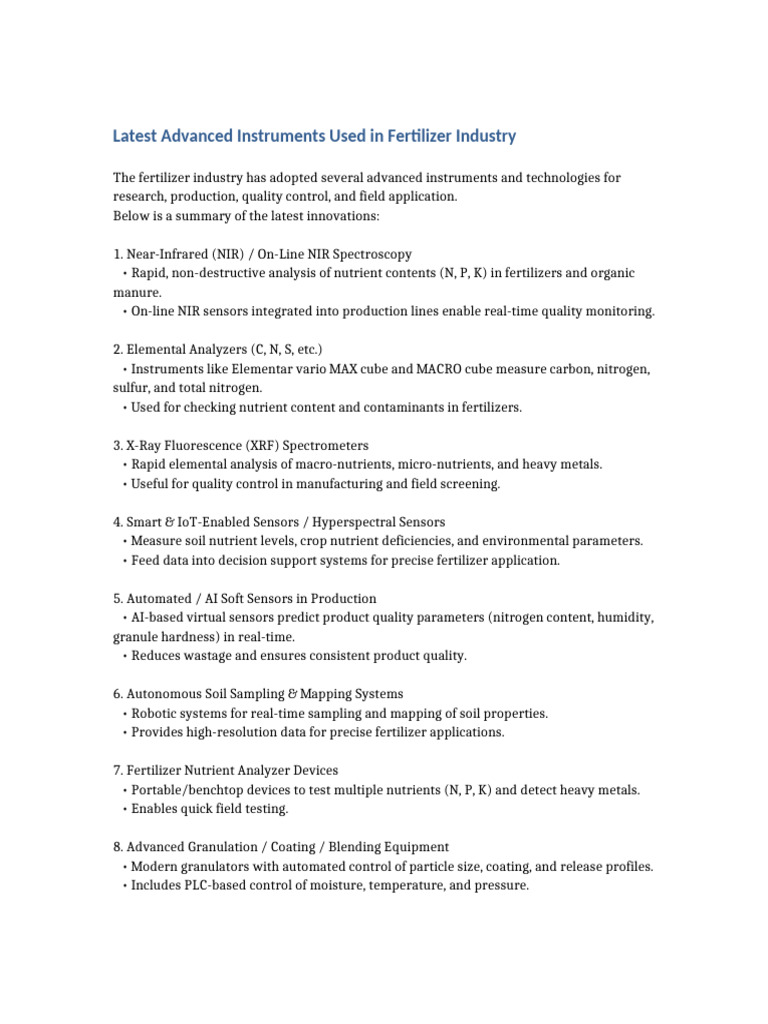 Advanced Instruments in Fertilizer Industry | PDF