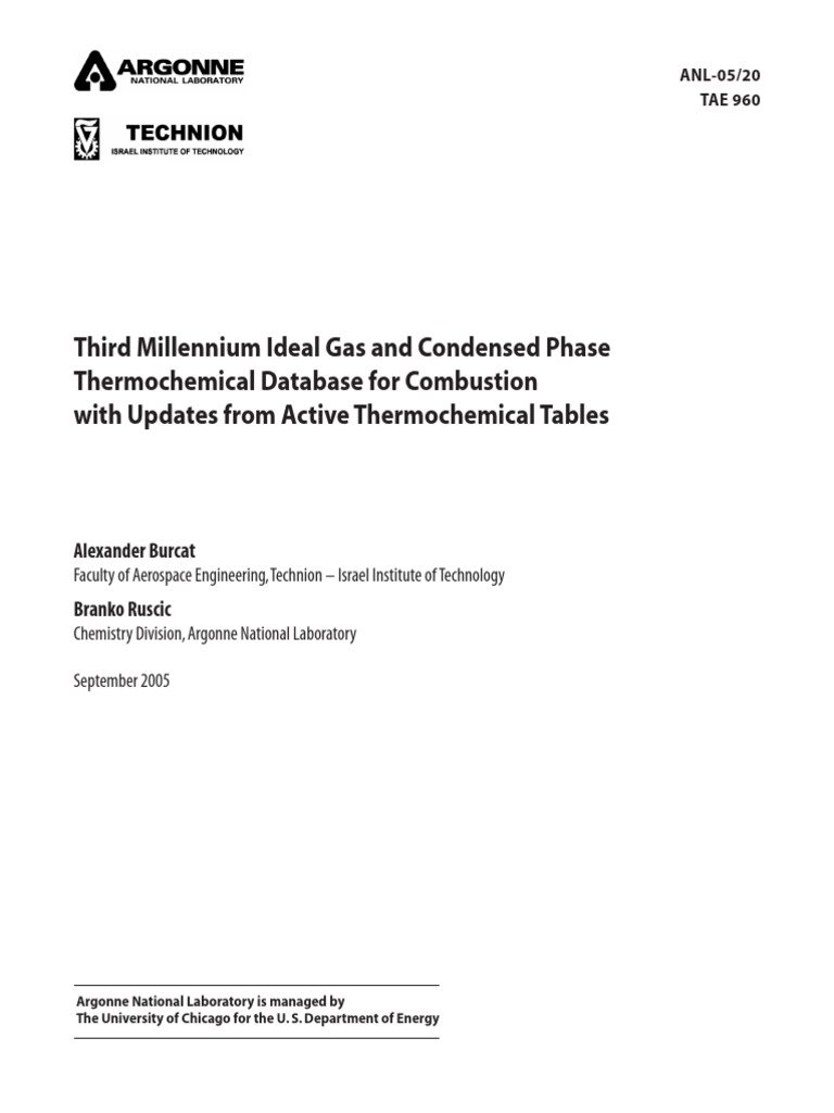 Thermochemical Database for Combustion | PDF | Heat | Temperature