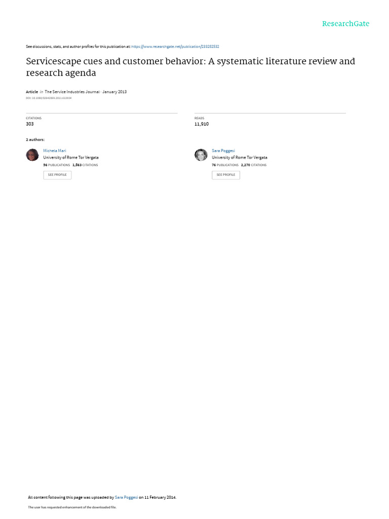 Servicescape Cues and Customer Behavior | PDF