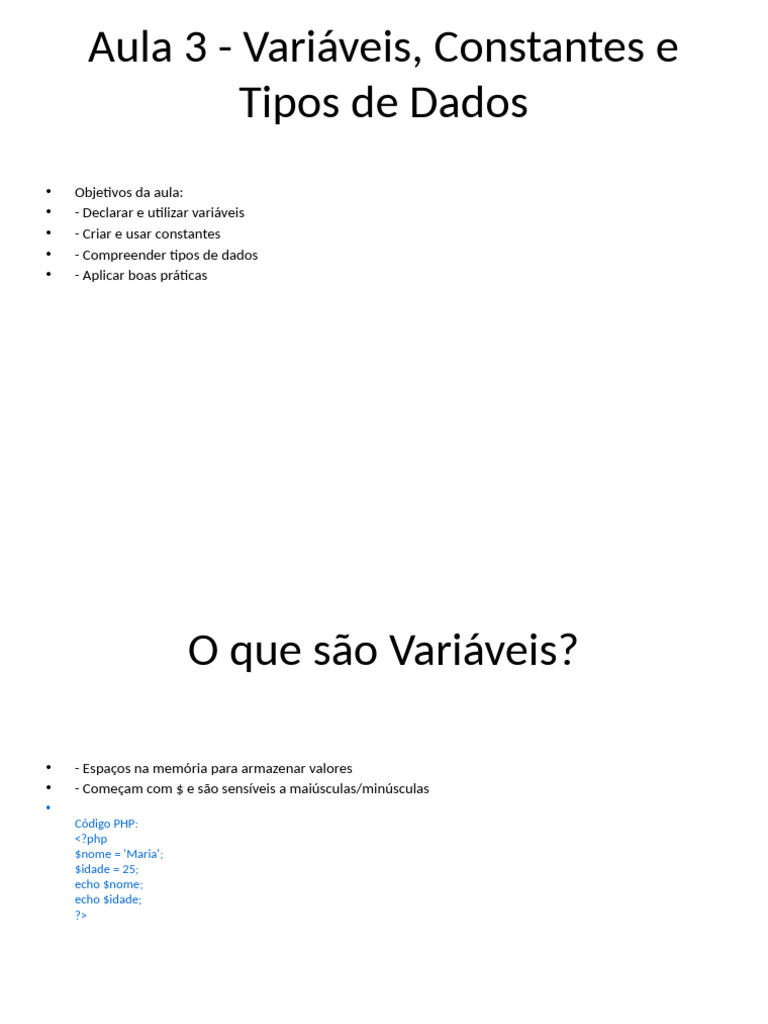 Variáveis e Constantes em PHP | PDF | Php | Tipo de dados