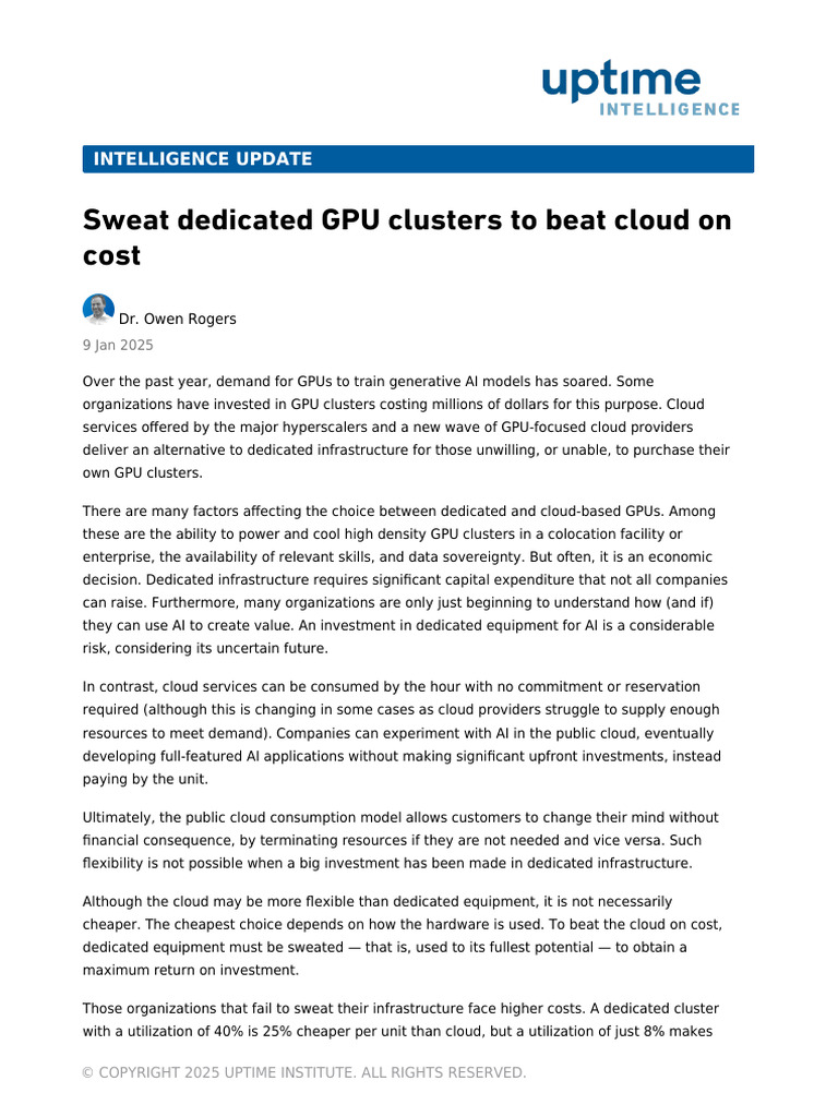 Sweat Dedicated GPU Clusters To Beat Cloud On Cost | PDF | Cloud ...