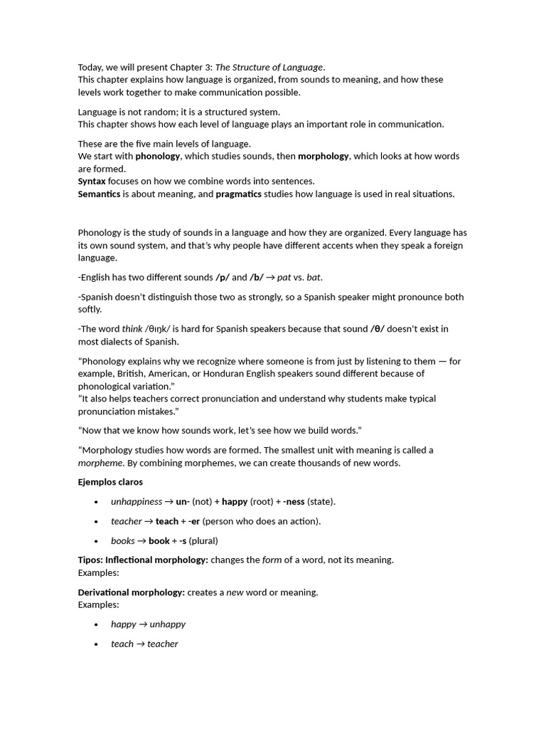 The Estructure of Language | PDF | Word | Morphology (Linguistics)