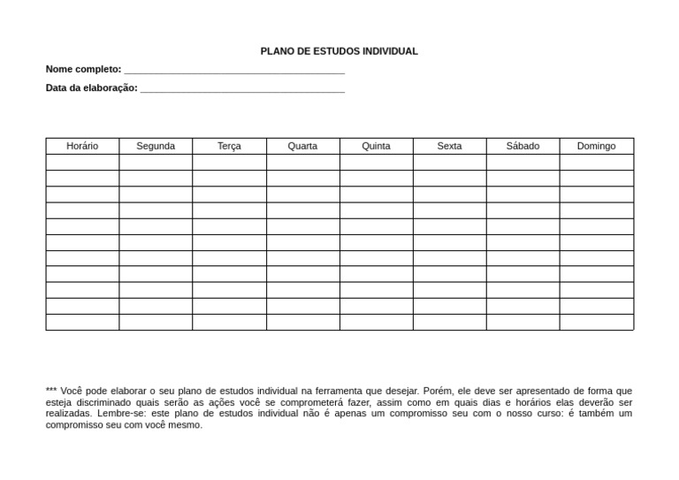 Plano de Estudos Individual Personalizado | PDF