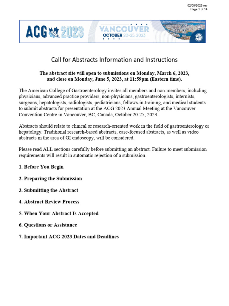 ACG 2023 Abstract Submission Instructions 0208rev2 | PDF | Clinical ...