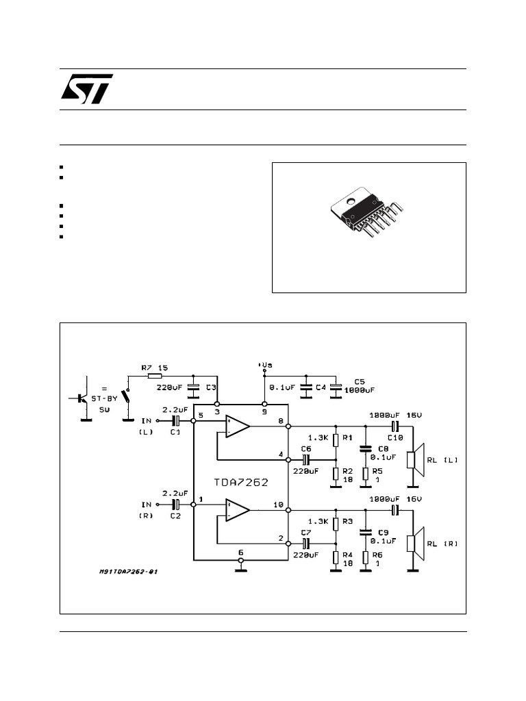 TDA7262 Stereo Amplifier Overview | PDF | Electrical Engineering ...