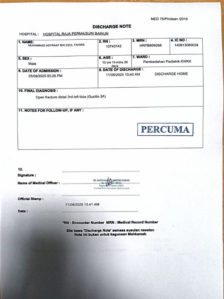 Discharge Note | PDF