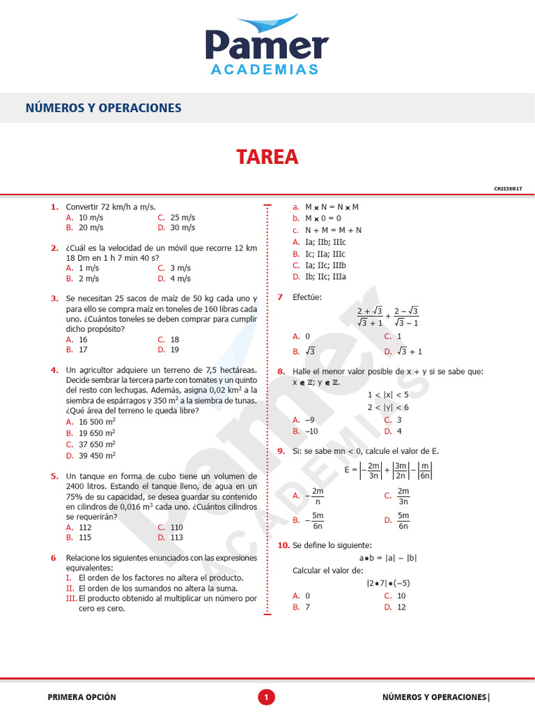Ejercicios de Números y Operaciones | PDF
