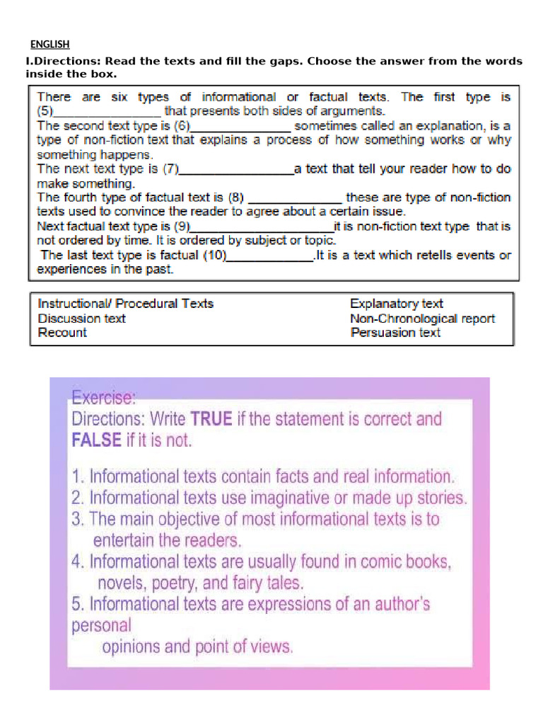 I.Directions: Read The Texts and Fill The Gaps. Choose The Answer From ...