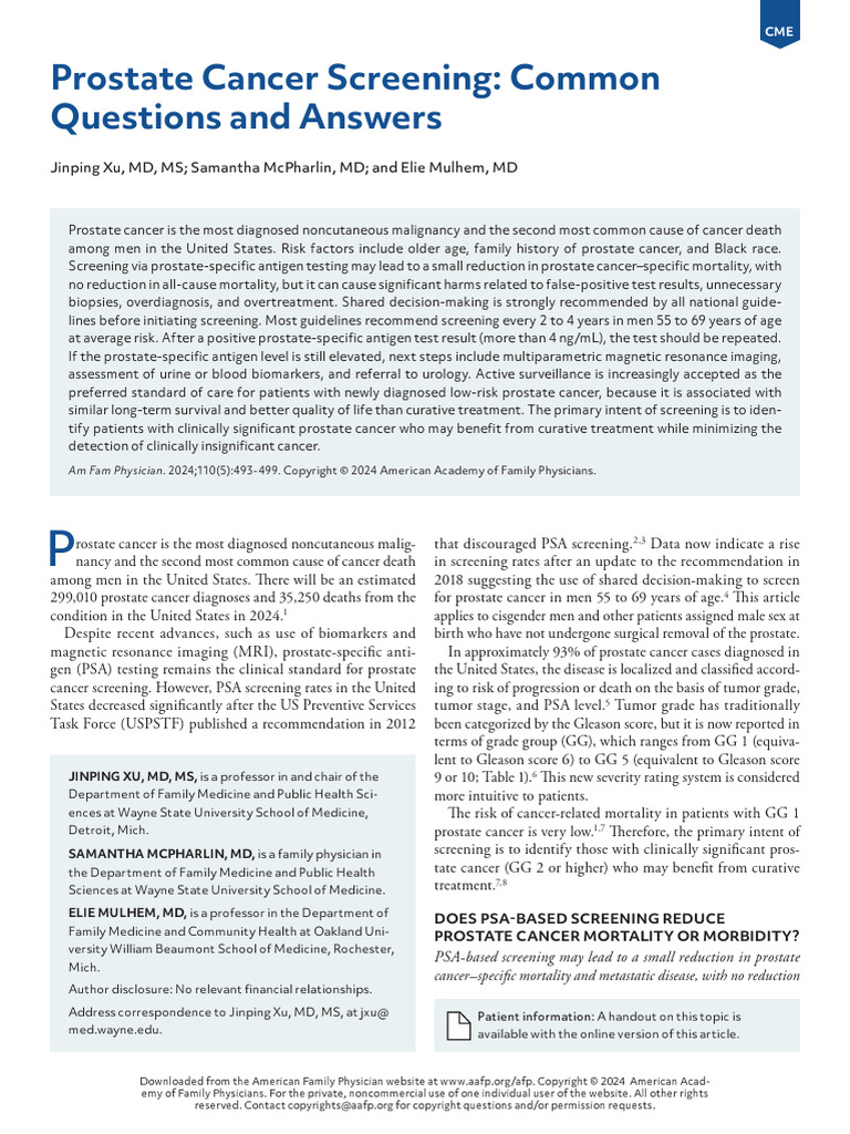 Prostate Cancer Screening FAQs and Guidelines | PDF | Prostate Specific ...