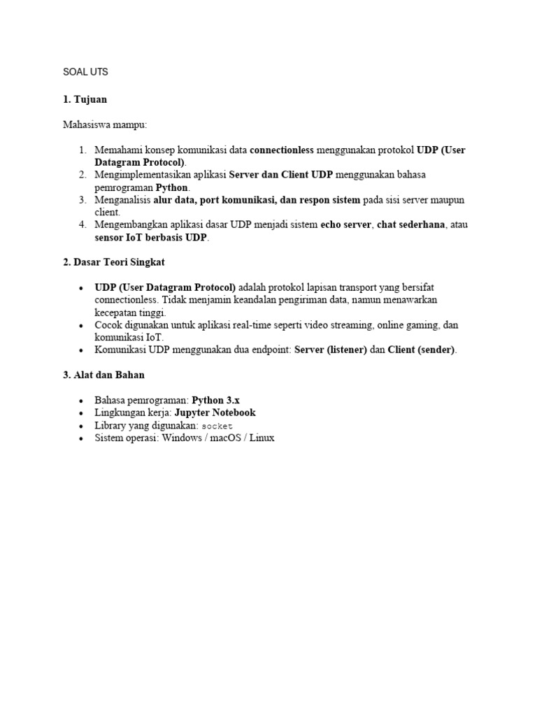 Praktikum UDP: Server dan Client Python | PDF