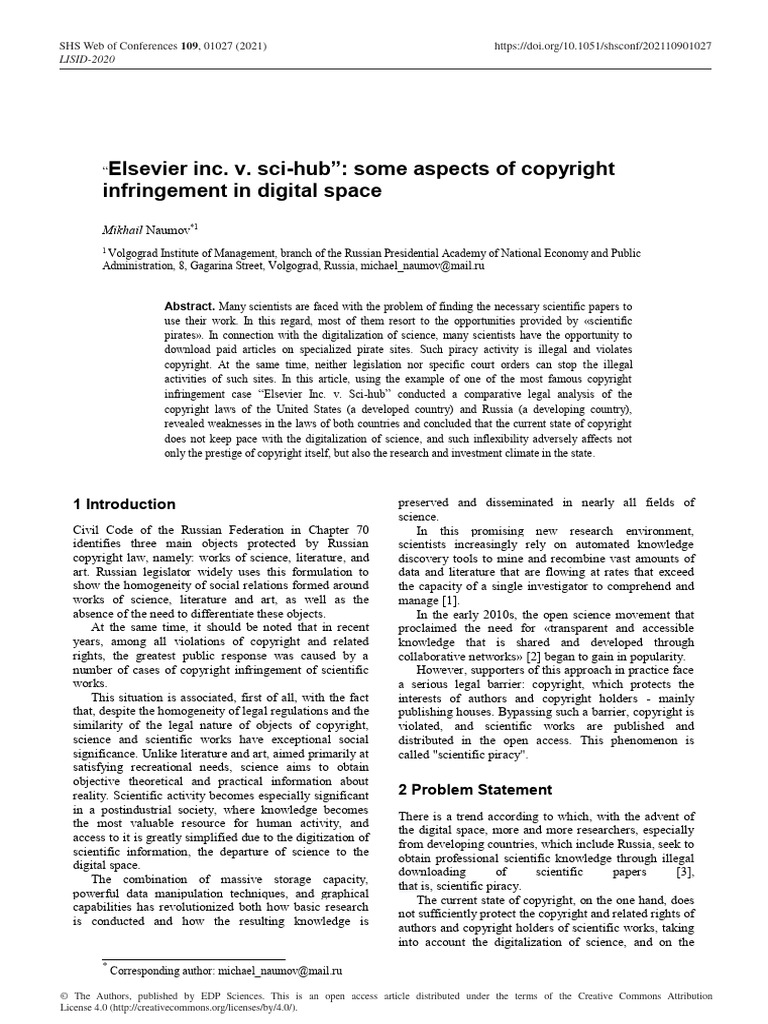 Copyright Infringement in Digital Science | PDF | Copyright ...