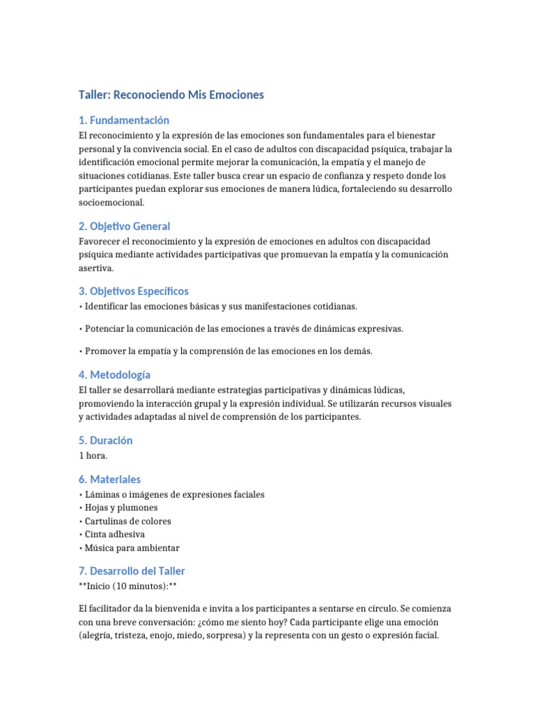 Taller de Expresión Emocional para Adultos | PDF | Las emociones | Empatía