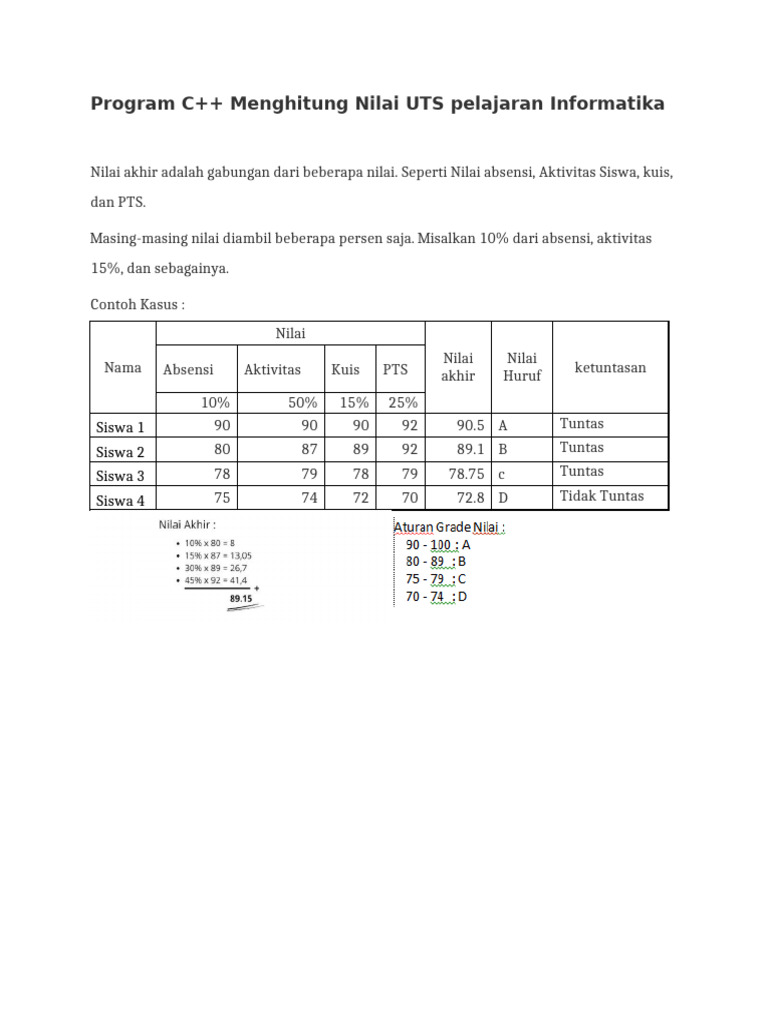 C++ Program Hitung Nilai UTS Informatika | PDF