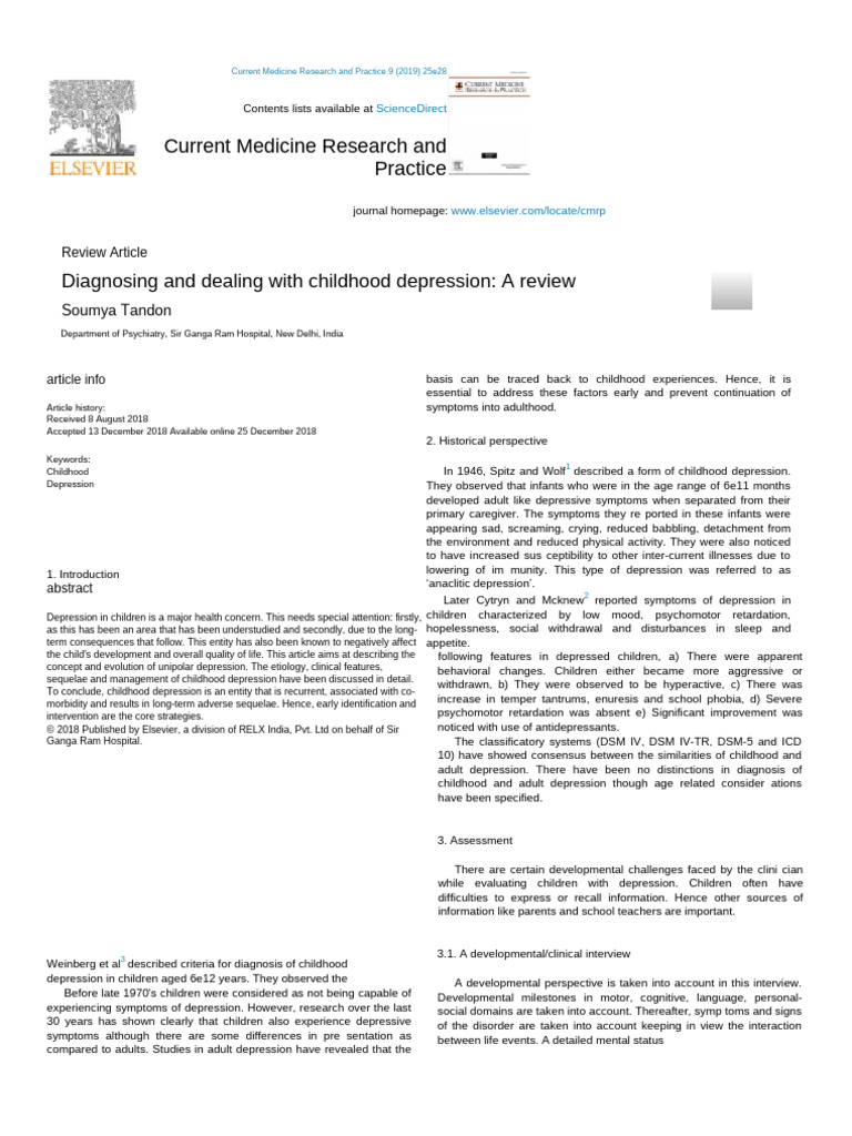 Childhood Depression: Diagnosis and Management | PDF | Major Depressive ...