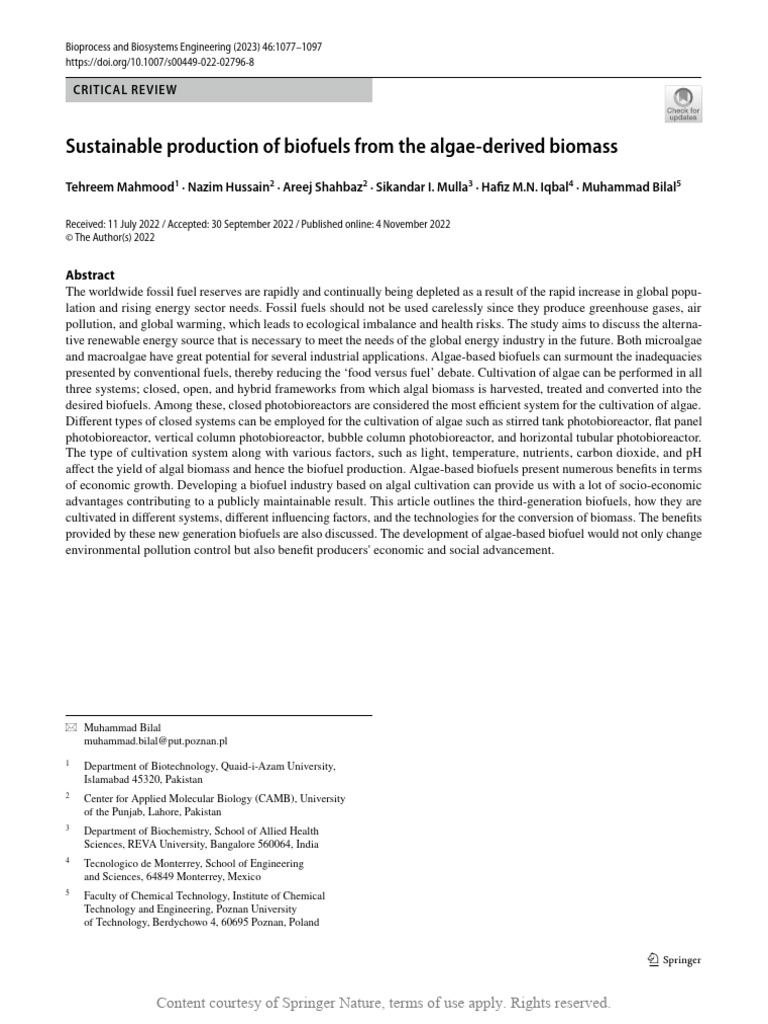 Sustainable Production of Biofuels From The Algae | PDF | Algae Fuel ...