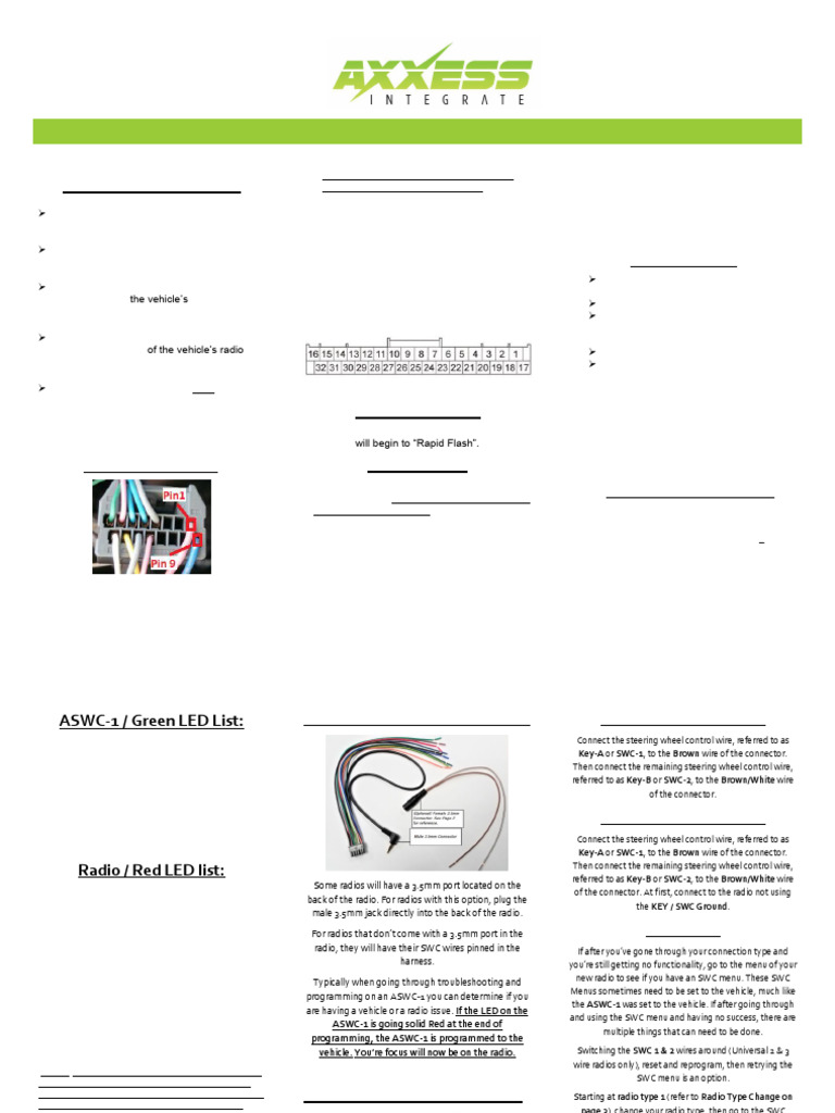 ASWC-1 Vehicle Installation Guide | PDF | Electrical Connector | Computing