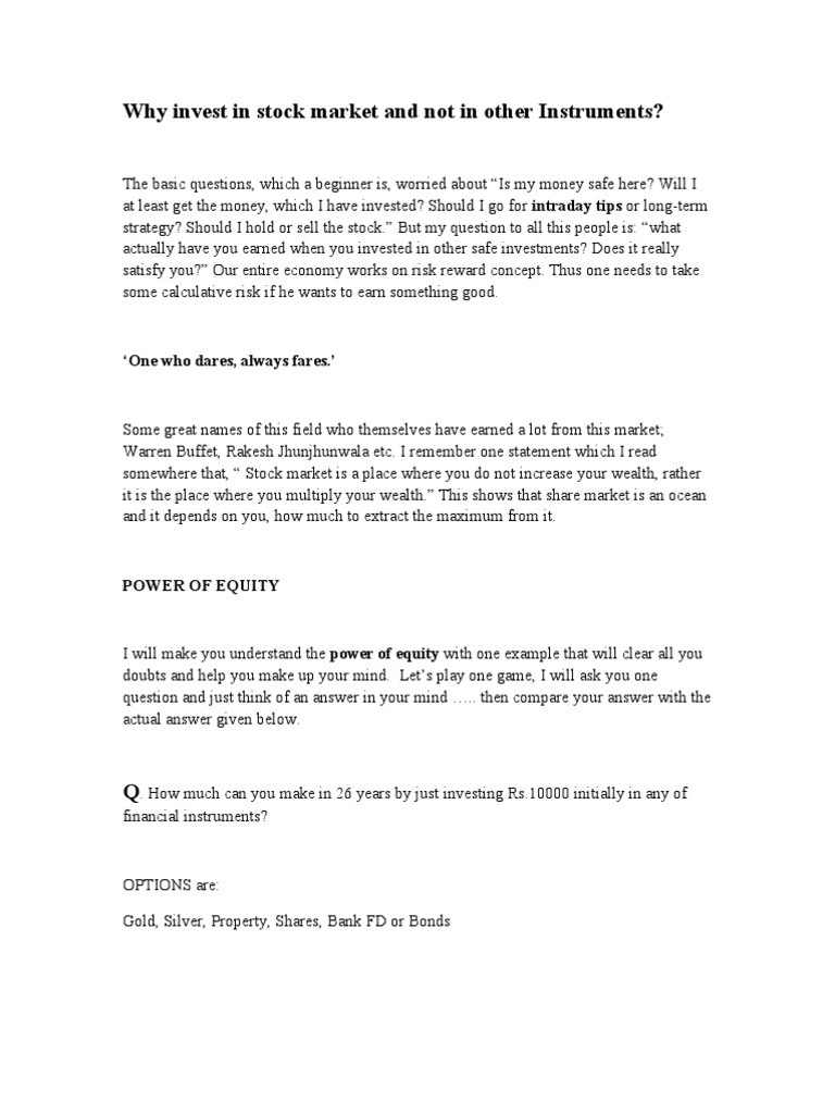 Why Choose Stock Market Investments? | PDF | Investing | Stock Market